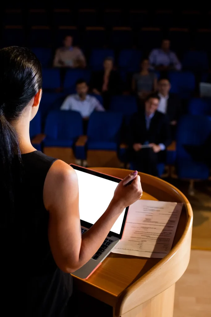 Female business executive-giving speech